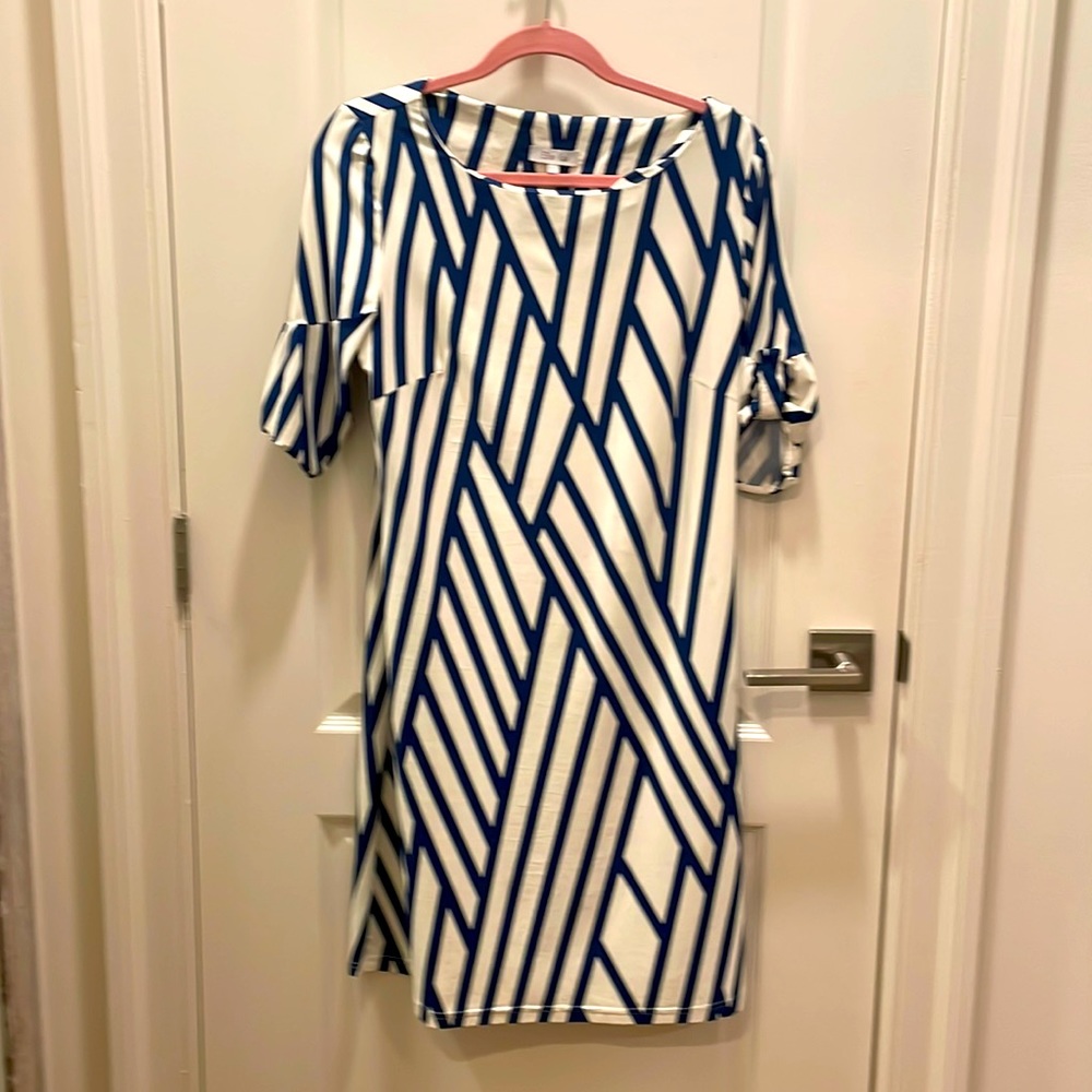 Ellie Kai Dress Blue White Geometric Print L